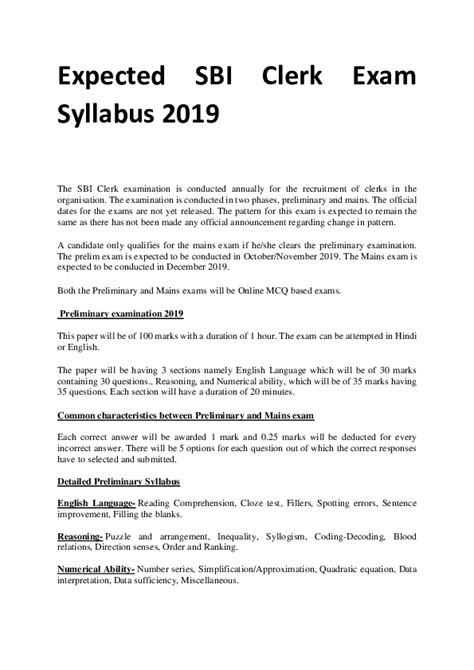 (DOC) Expected SBI Clerk Exam Syllabus | kamal bhatt - Academia.edu