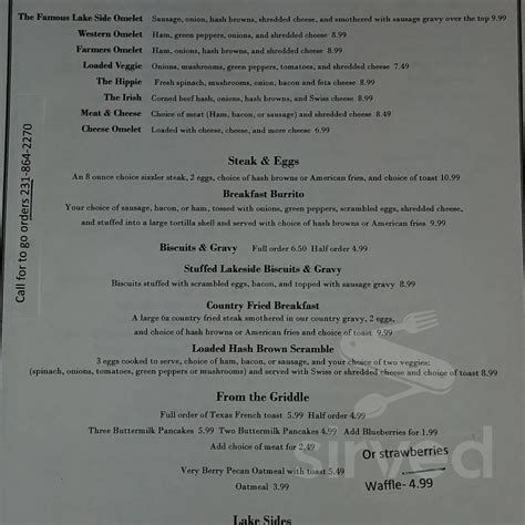 Lakeside Café Menu In Bear Lake Michigan Usa