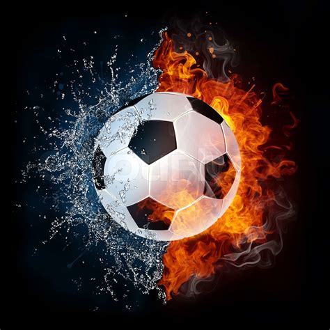 Soccer Ball In Fire And Water D Graphics Computer Design Stock