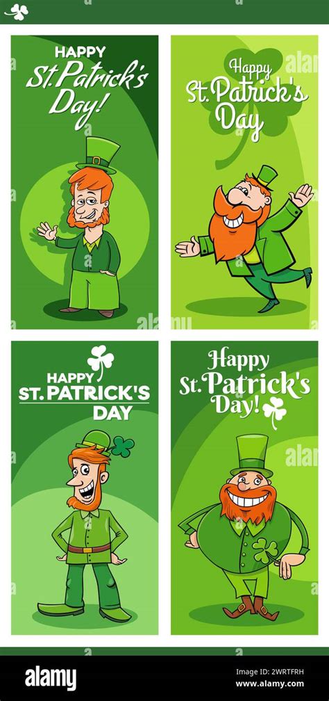 Cartoon Illustration Of Saint Patrick Day Greeting Cards Design Set