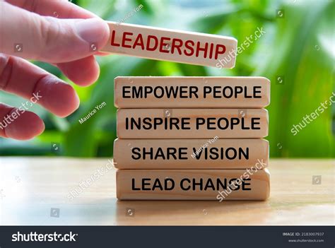 Hand Holding Wooden Blocks Text Leadership Stock Photo 2183007937