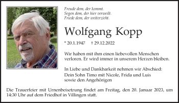 Traueranzeigen von Wolfgang Kopp Schwarzwälder Bote Trauer