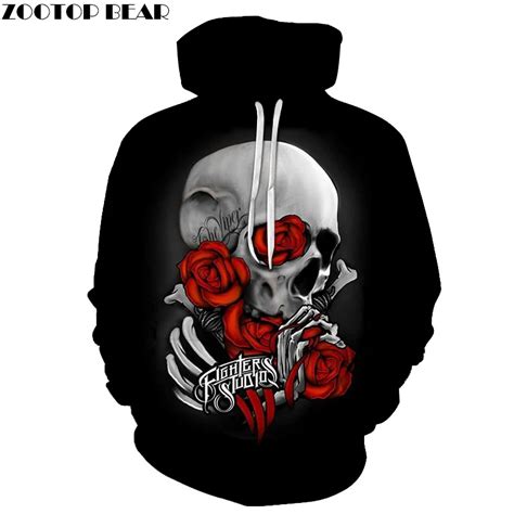 Skull Wear Red Rose 3d Prints Hoody Pullover 2018 Mens Autumn Hoodies