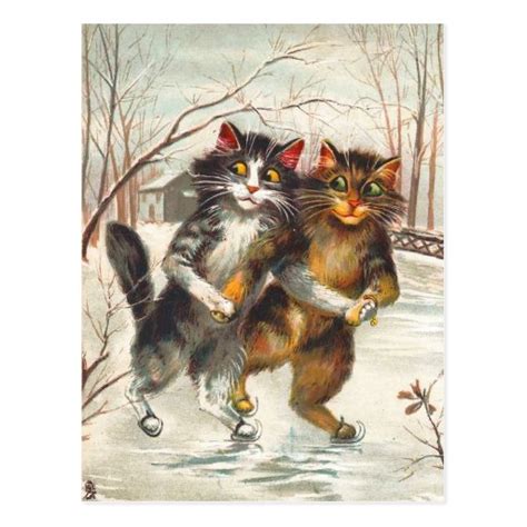 A Cat Couple Ice Skating Postcard | Zazzle