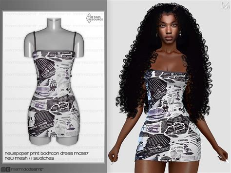 Newspaper Print Bodycon Dress Mc The Sims Catalog