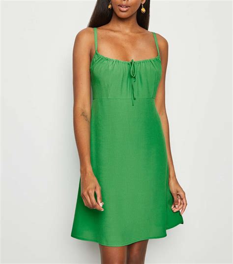 Green Square Neck Strappy Mini Dress New Look