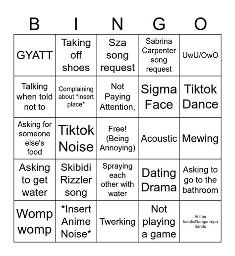 Brainrot Bingo Card