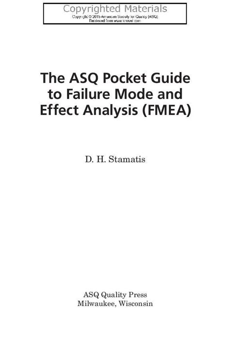 Pdf The Asq Pocket Guide To Failure Mode And Effect Analysis Fmea