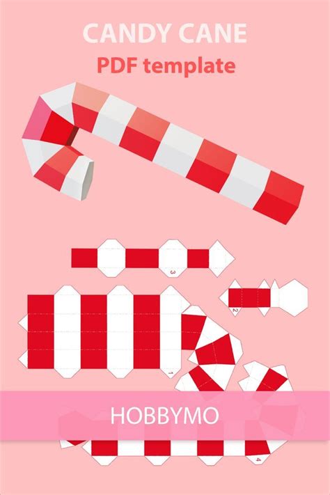 Candy Cane Printable Pdf Template Paper Candy Candy Cane Papercraft Templates