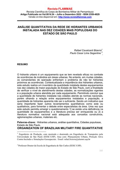 Pdf An Lise Quantitativa Da Rede De Hidrantes Urbanos Instalada Nas