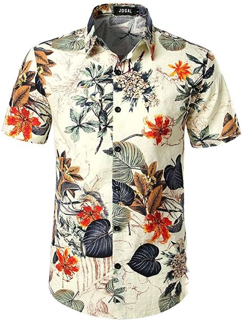 Jogal Mens Flower Casual Button Down Short Sleeve Hawaiian Shirt