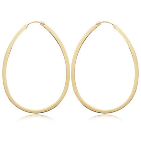 14k Yellow Gold Flat Teardrop Hoop Earrings 2in CC 13211