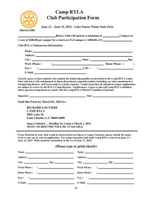 Fillable Online Rotary Camp Ryla Club Participation Form Rotary