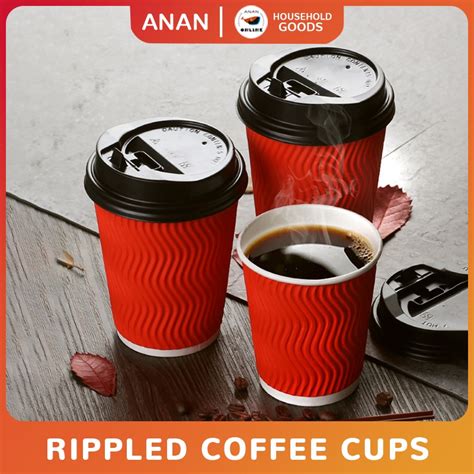 25pcs Rippled Coffee Cups With Optional Lids 8oz 12oz 16oz Shopee