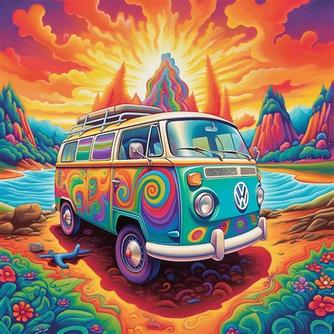 Premium Photo | Camping van colorful fantasy world hippie van art