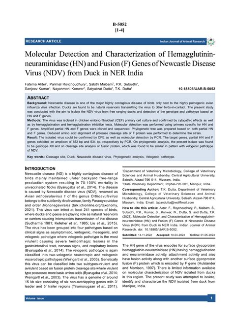 PDF Molecular Detection And Characterization Of Hemagglutinin