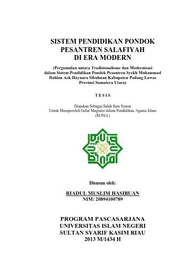 SISTEM PENDIDIKAN PONDOKPESANTREN SALAFIYAHDI ERA MODERN Pergumulan