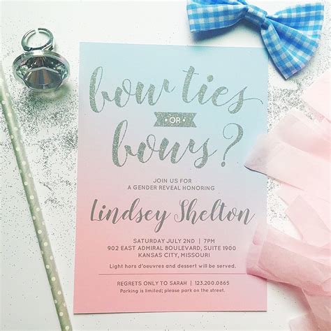 Gender Reveal Invitation Bow Ties Or Bows Party Etsy