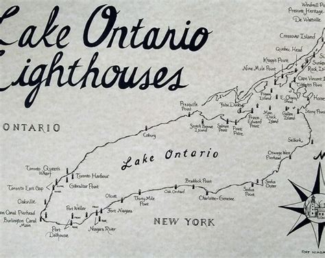 Old Lake Ontario Lighthouses Map Nautical Great Lakes Chart Poster