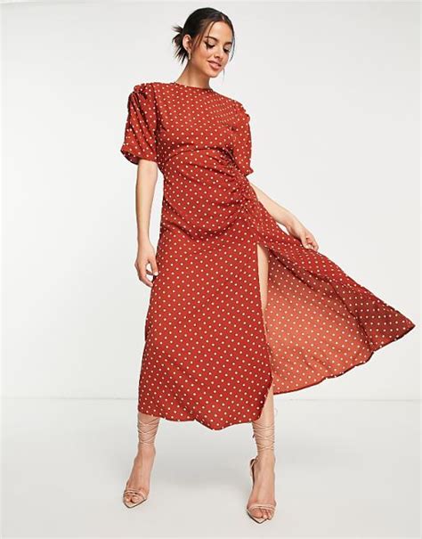 Ax Paris Round Neck Midi Dress In Red Polka Dot Asos