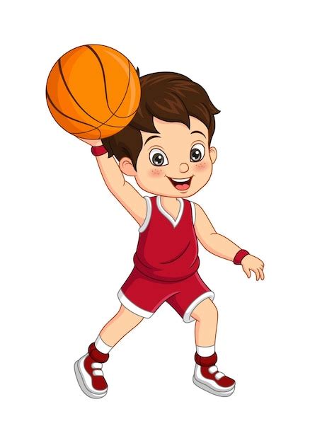 Ilustra O Em Vetor De Desenho Animado Menino Bonito Jogando Basquete