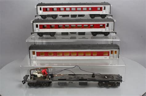 Custom O Scale Silver & Red Passenger Cars (3) - 3 Rail