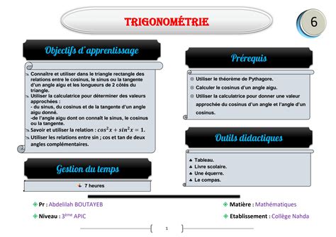 SOLUTION Cours Triangles Rectangles Et Trigonometrie 3eme Annee