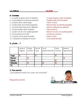 Spanish Chores Reading Los Deberes Y Quehaceres Lectura TpT