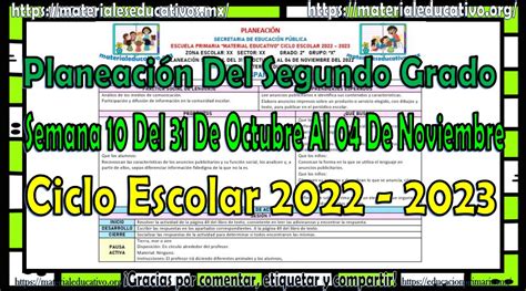 Planeación Del Segundo Grado De Primaria De La Semana 10 Del 31 De Octubre Al 04 De Noviembre