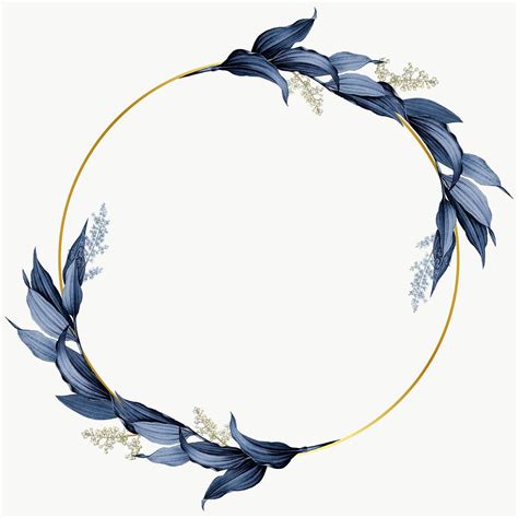 Blue Leaves With Golden Round Frame Design Element Premium Image By