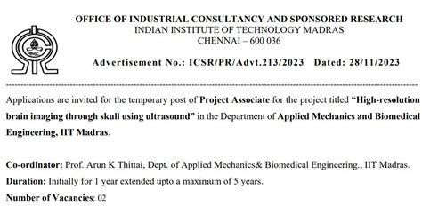 Iit Madras Recruitment Project Associate Posts Tn Govt Jobs