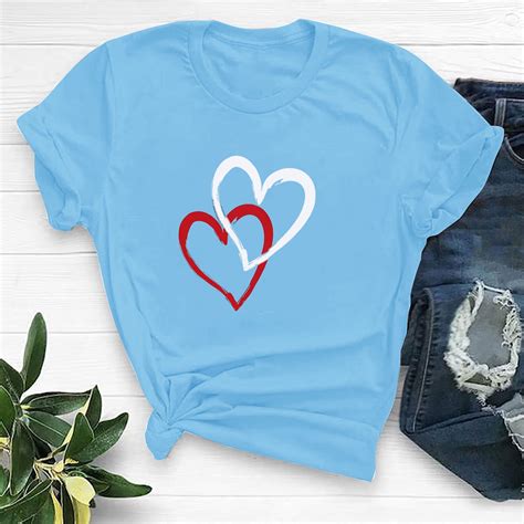 Cflvaek Double Heart Graphic Tees For Women Plus Size Valentines Day T