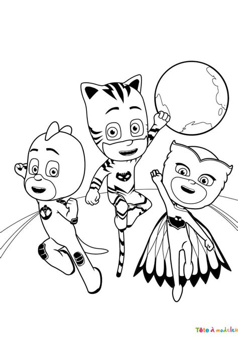 Coloriage des personnages des pyjamasques à imprimer avec Tête à modeler