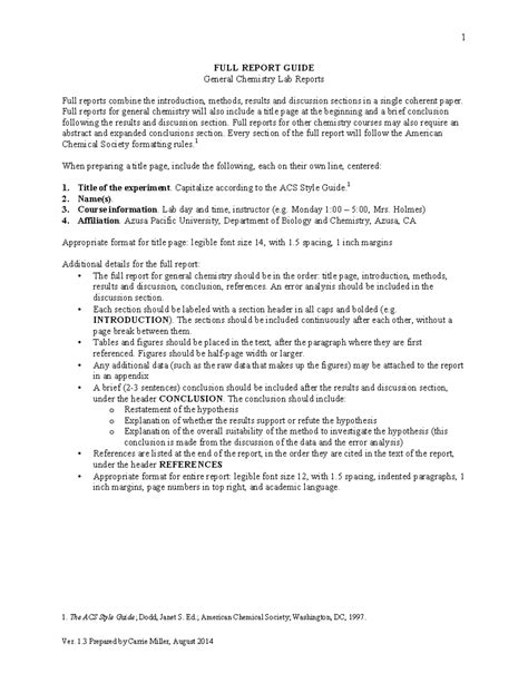 Chemistry Lab Report Guidelines Answer Key 1 FULL REPORT GUIDE