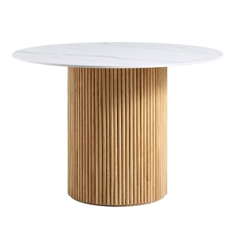 Maru Ceramic Top Oak Pedestal Round Dining Table | daals.com