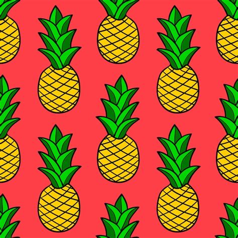 Premium Vector Cartoon Doodle Pineapple Seamless Pattern Hand Drawn Fruit Background