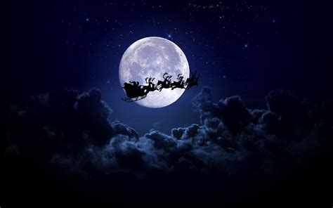 Magical Christmas Night Hd Wallpaper Of Santas Sleigh Under The Moon