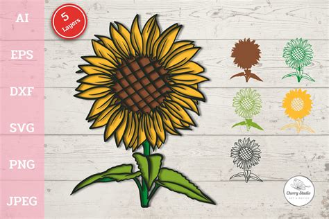 D Layered Sunflower Graphic By Chorry Studio Creative Fabrica