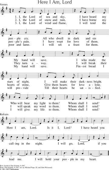 Here I Am Lord Sheet Music Gospel Song Lyrics