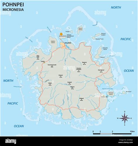 Vector road map of the main Micronesian island of Pohnpei Stock Vector ...