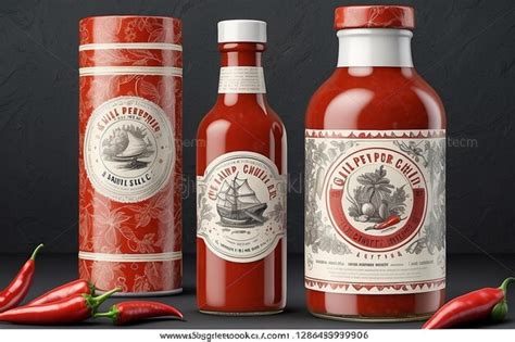 Premium Photo Packaging Design For Chili Pepper Hot Sauce Vintage Product Label Template Retro