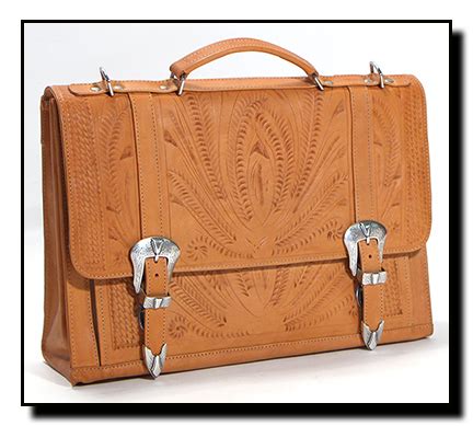 Ropin West Hand Tooled Buckled Western Briefcase