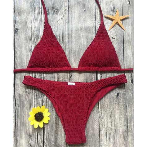 Swimwear Women Bikini Set Sexy Pleated Bikini Solid Swimwear Women