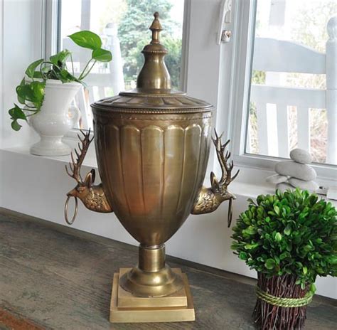 Spectacular Vintage Piece Rare Solid Brass Stag Head Urn Etsy Stag Head Rustic Interiors Urn