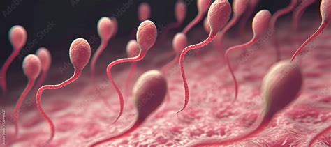 Microscopic View Of Male Sperm Fertilizing Female Egg In A Scientific