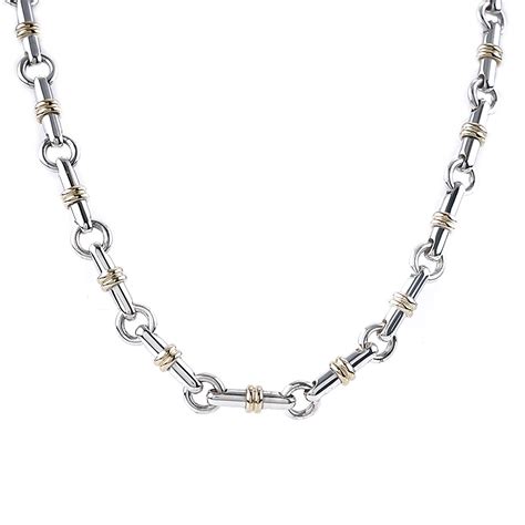 Tiffany And Co Bar Link Chain Necklace In Silver And Yellow Gold New