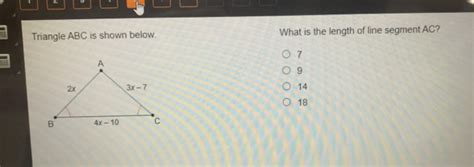 Solved Triangle ABC Is Shown Below What Is The Length Of Line Segment