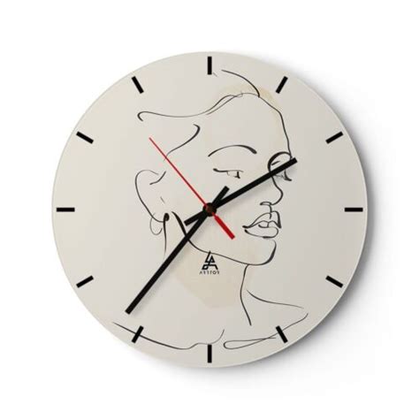 Horloge Murale En Verre X Cm Silencieuse Femme Dessin Ligne Wall