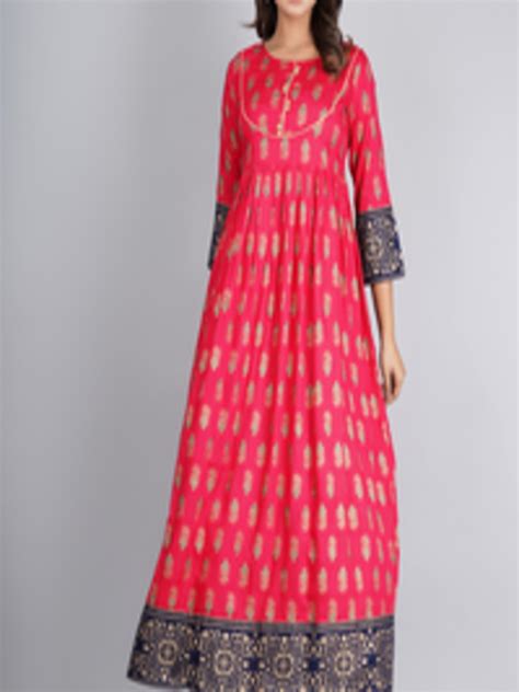 Buy Jaipuri Collection Womens Pink And Gold Toned Floral Ethnic Maxi