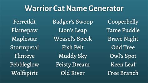 [best] Warrior Cat Name Generator 1 Cat Name Generator